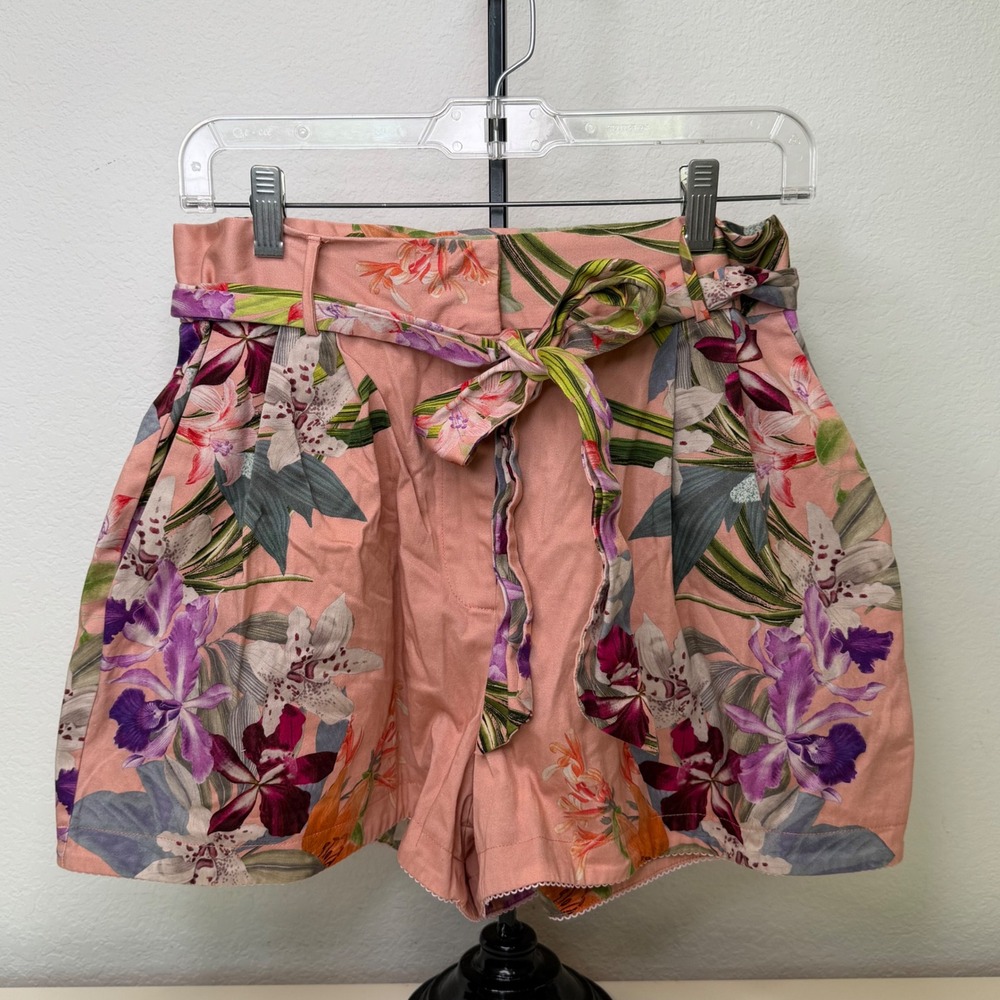 Kilo Tango Lily Golf Shorts Pink Tropical Floral Paperbag Waist Preppy Large